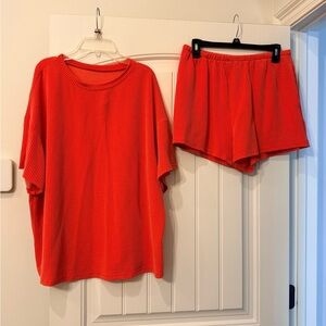 Red Ribbed Lounge Set